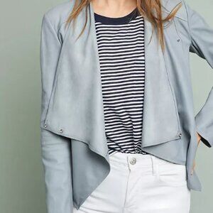 Anthropologie LAMARQUE Frances Cascade Leather Jacket Sky Blue Gray